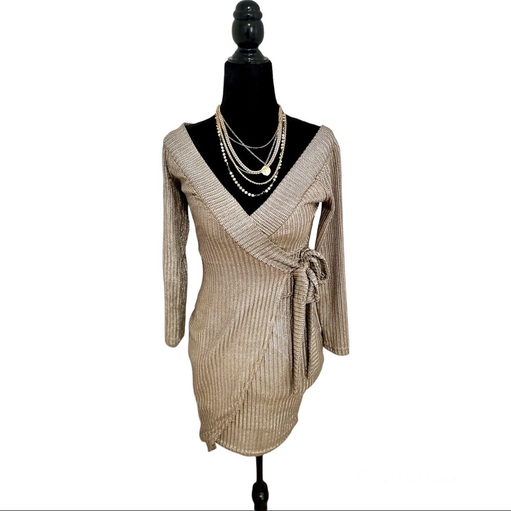 LUXXEL Bronze Metallic Wrap dress *PERFECT CONDITION*